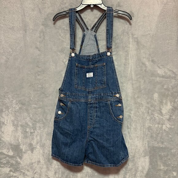 Levi Two Horse Brand Shortalls Womens Sz S Dark Blue Denim Cotton Bib Overalls - Picture 1 of 11